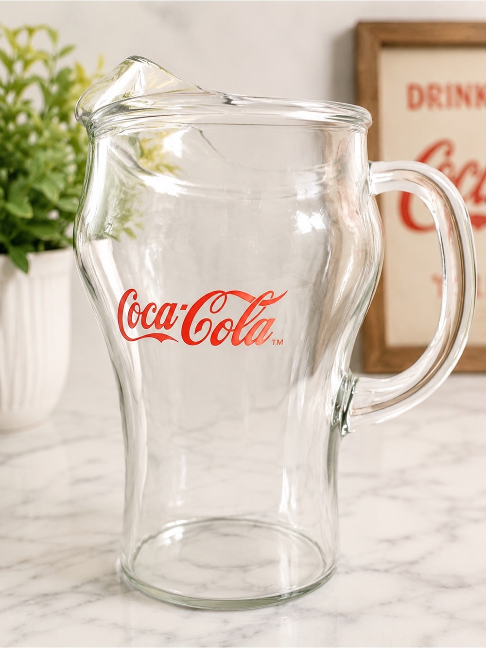 Vintage Coca-Cola Glass Pitcher | Retro Coke Kitchen Décor Serving Pitcher